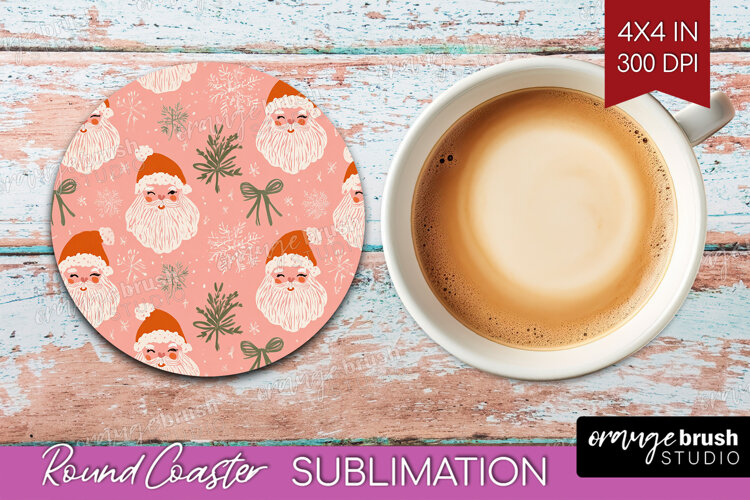 Pink Christmas Round Coaster - Coquette Xmas Coaster PNG example image 1