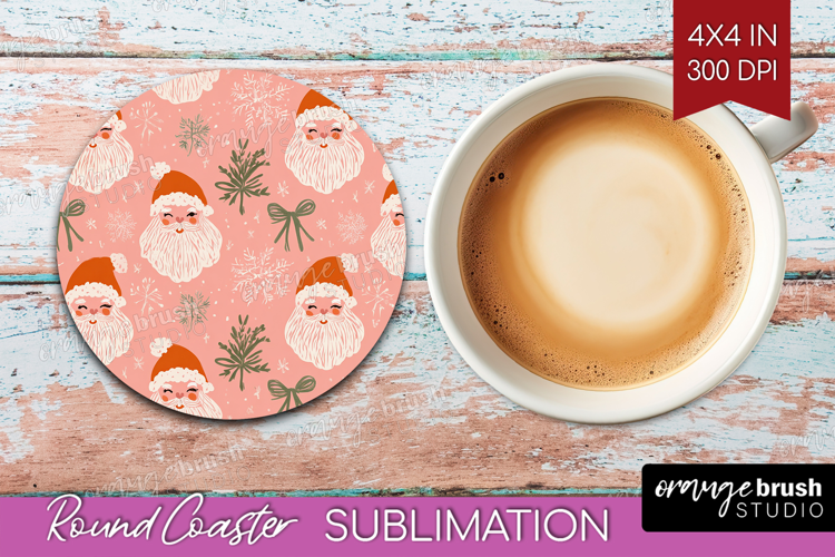 Pink Christmas Round Coaster - Coquette Xmas Coaster PNG
