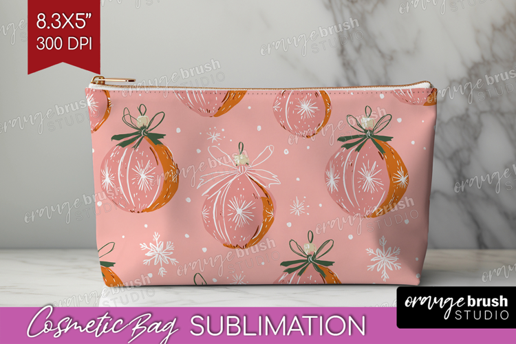 Pink Christmas Cosmetic Bag - Coquette Xmas Makeup Bag PNG