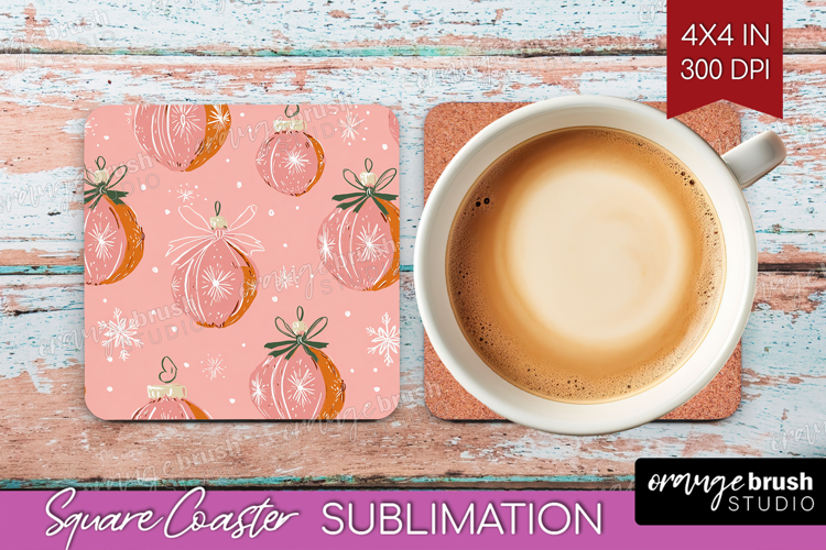 Pink Christmas Square Coaster - Coquette Xmas Coaster PNG