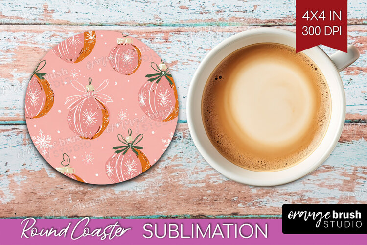 Pink Christmas Round Coaster - Coquette Xmas Coaster PNG example image 1