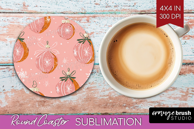 Pink Christmas Round Coaster - Coquette Xmas Coaster PNG