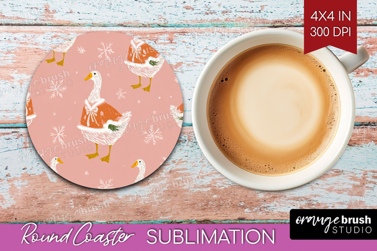 Pink Christmas Round Coaster - Coquette Xmas Coaster PNG