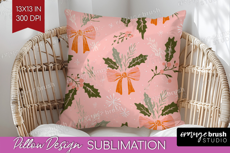 Pink Christmas Pillow Sublimation - Coquette Xmas Pillow PNG