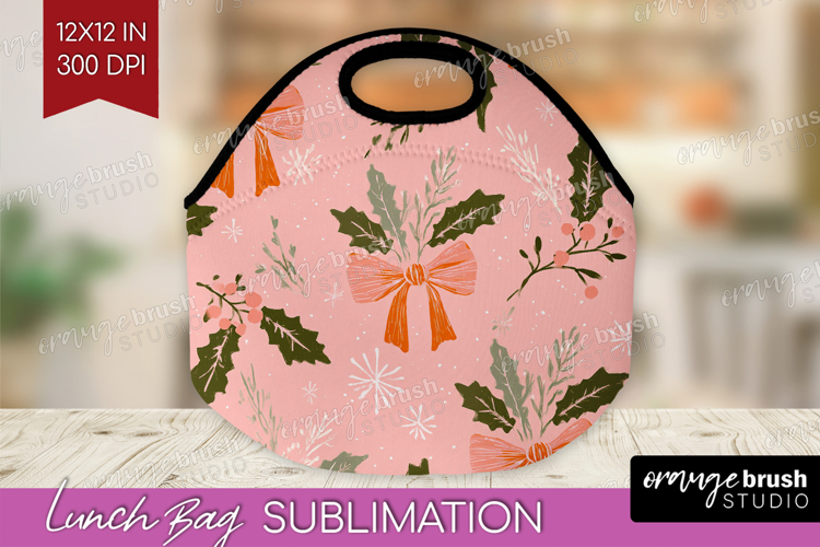Pink Christmas Lunch Bag - Coquette Xmas Lunch Bug PNG