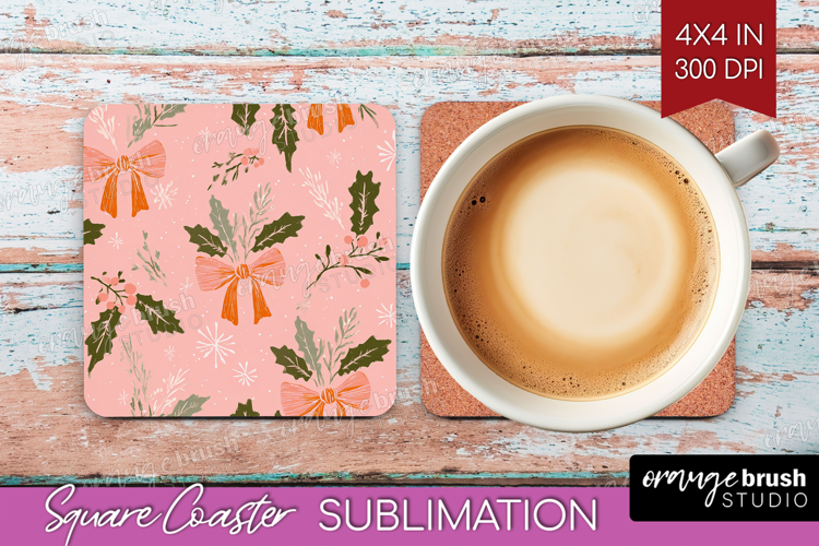 Pink Christmas Square Coaster - Coquette Xmas Coaster PNG