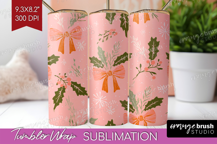 Pink Christmas Tumbler Wrap - Coquette Xmas Tumbler PNG