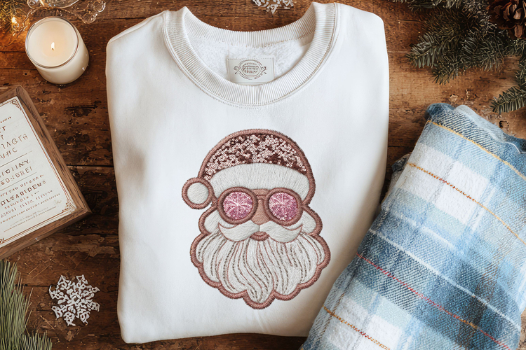 Pink Santa Claus Christmas Sequin Santa Face Faux Latch Hook