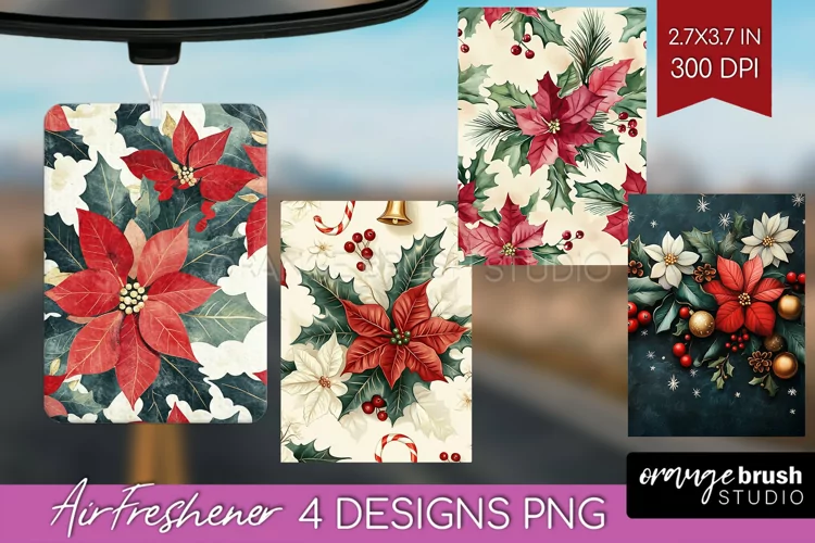 Poinsettia Air Freshener PNG - Christmas PNG Sublimation
