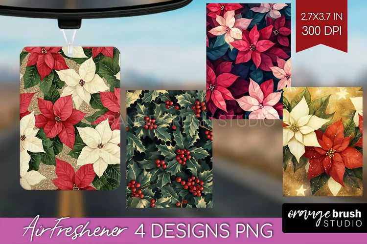 Poinsettia Air Freshener PNG - Christmas PNG Sublimation