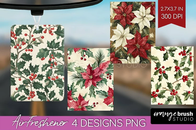 Poinsettia Air Freshener PNG - Christmas PNG Sublimation