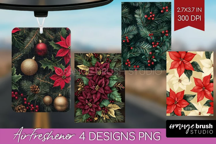 Poinsettia Air Freshener PNG - Christmas PNG Sublimation