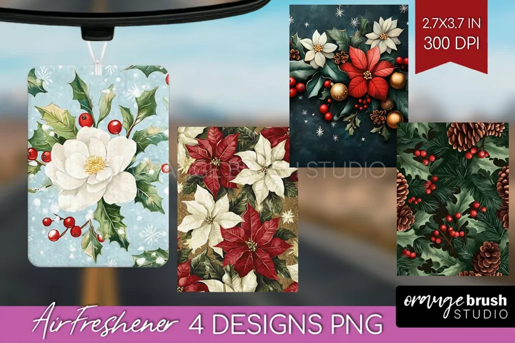Poinsettia Air Freshener PNG - Christmas PNG Sublimation