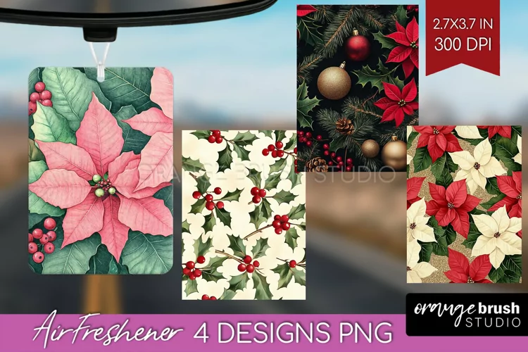 Poinsettia Air Freshener PNG - Christmas PNG Sublimation