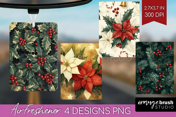 Poinsettia Air Freshener PNG - Christmas PNG Sublimation