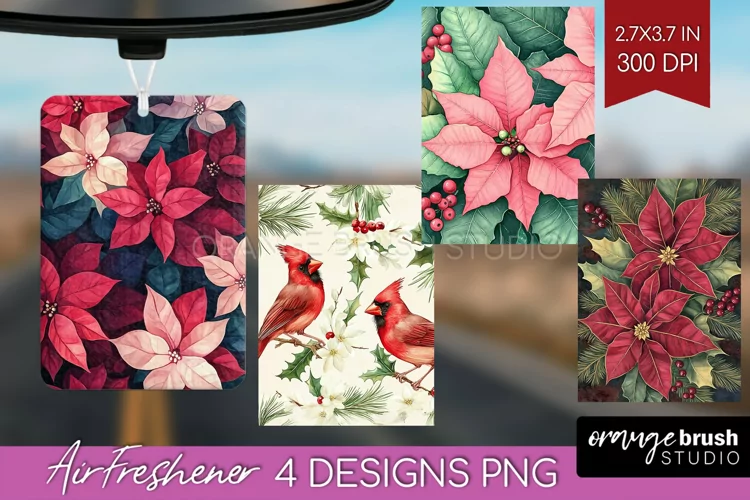 Poinsettia Air Freshener PNG - Christmas PNG Sublimation