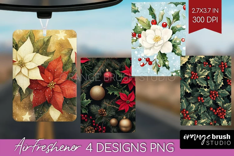 Poinsettia Air Freshener PNG - Christmas PNG Sublimation