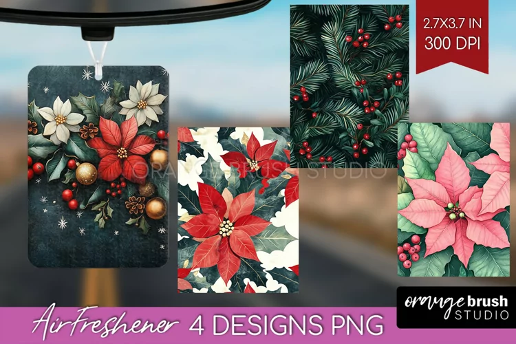 Poinsettia Air Freshener PNG - Christmas PNG Sublimation