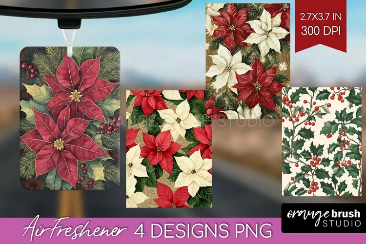 Poinsettia Air Freshener PNG - Christmas PNG Sublimation