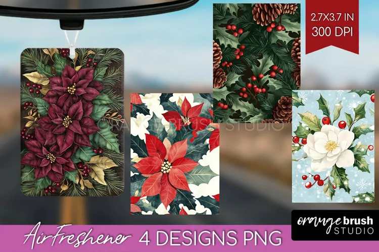 Poinsettia Air Freshener PNG - Christmas PNG Sublimation
