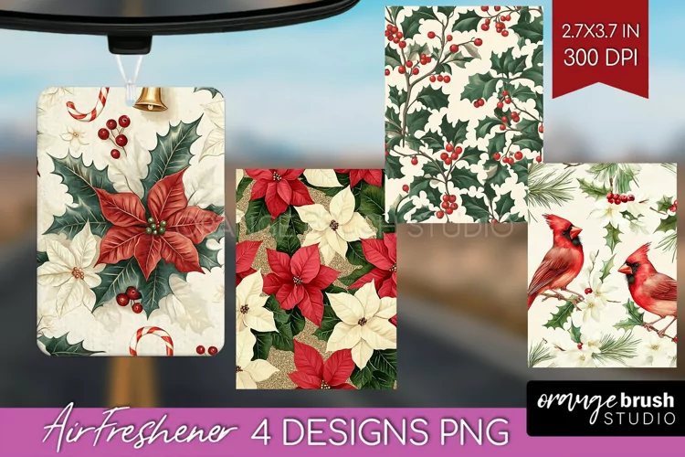 Poinsettia Air Freshener PNG - Christmas PNG Sublimation