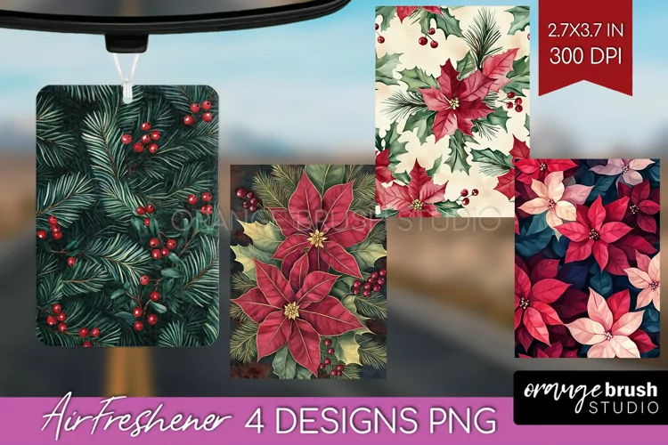 Poinsettia Air Freshener PNG - Christmas PNG Sublimation