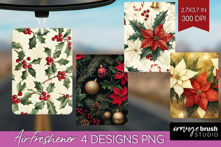 Poinsettia Air Freshener PNG - Christmas PNG Sublimation
