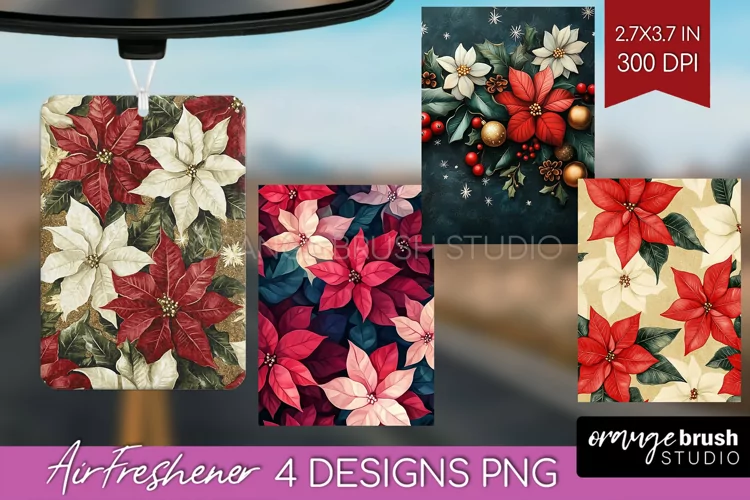 Poinsettia Air Freshener PNG - Christmas PNG Sublimation