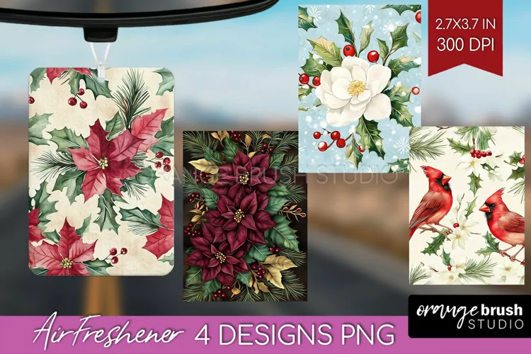 Poinsettia Air Freshener PNG - Christmas PNG Sublimation