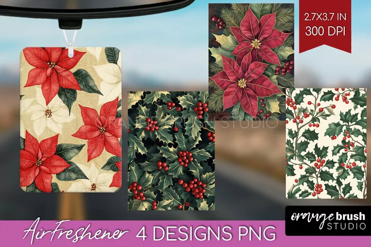 Poinsettia Air Freshener PNG - Christmas PNG Sublimation