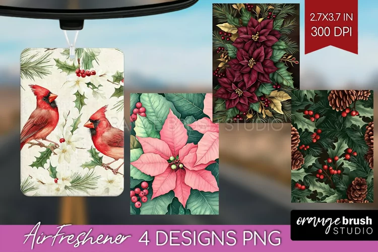 Poinsettia Air Freshener PNG - Christmas PNG Sublimation
