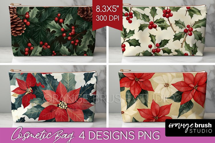 Poinsettia Cosmetic Bag - Christmas Makeup Bag PNG example image 1
