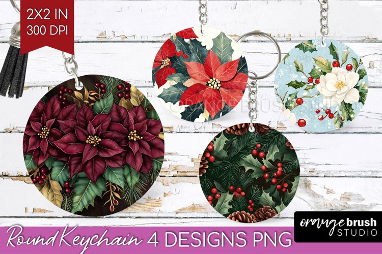 Poinsettia Keychain PNG - Christmas Keychain Sublimation