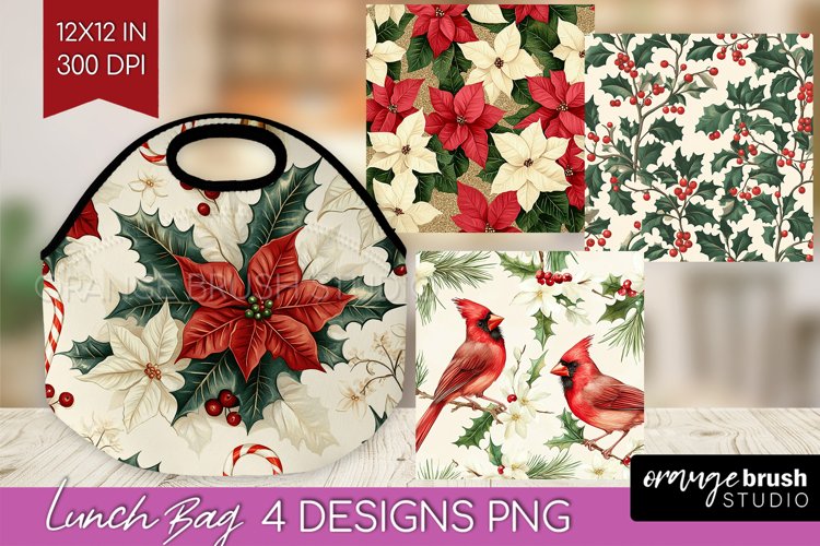 Poinsettia Lunch Bag - Christmas Lunch Bug PNG Sublimation example image 1