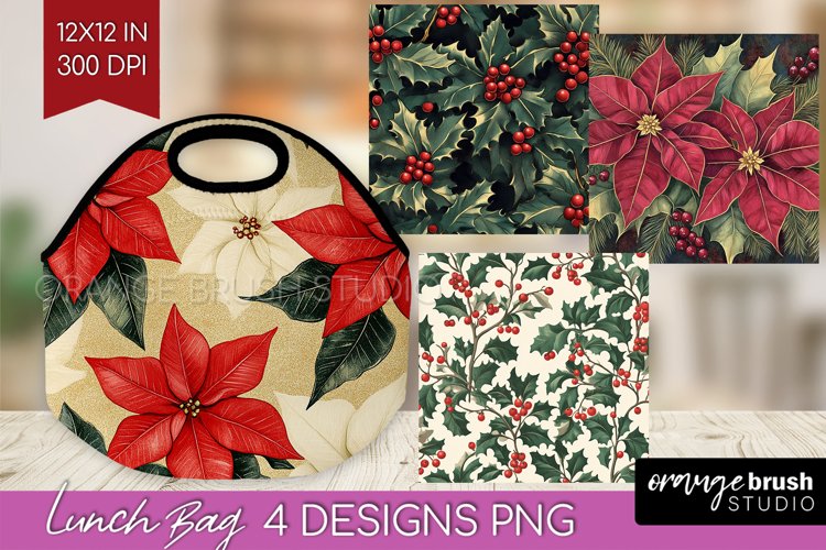 Poinsettia Lunch Bag - Christmas Lunch Bug PNG Sublimation example image 1