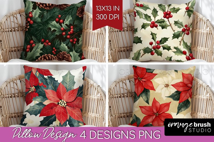 Poinsettia Pillow Sublimation - Christmas Pillow Cover PNG example image 1
