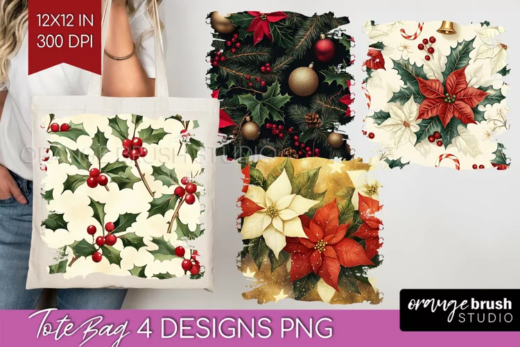 Poinsettia Tote Bag - Christmas Tote Bag PNG Sublimation