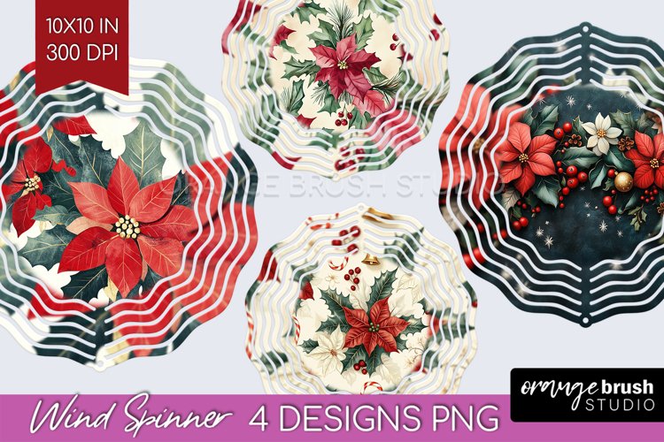 Poinsettia Wind Spinner Sublimation PNG - Christmas Round example image 1