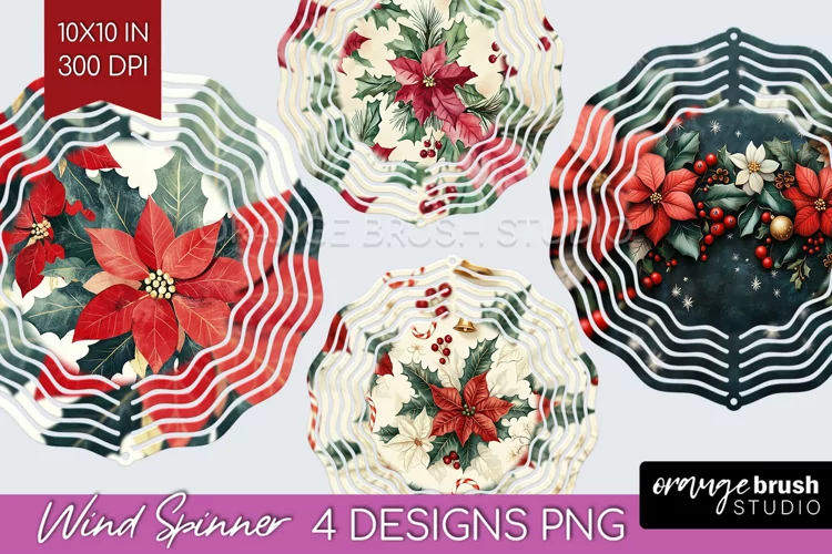 Poinsettia Wind Spinner Sublimation PNG - Christmas Round