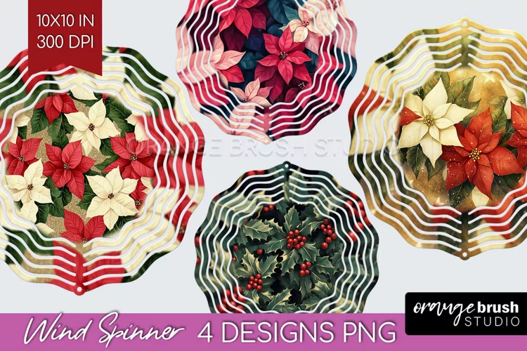Poinsettia Wind Spinner Sublimation PNG - Christmas Round