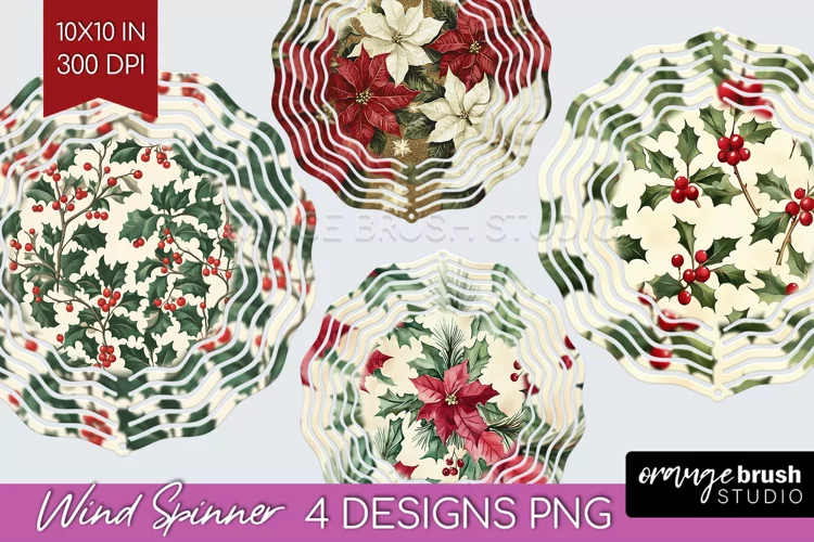 Poinsettia Wind Spinner Sublimation PNG - Christmas Round