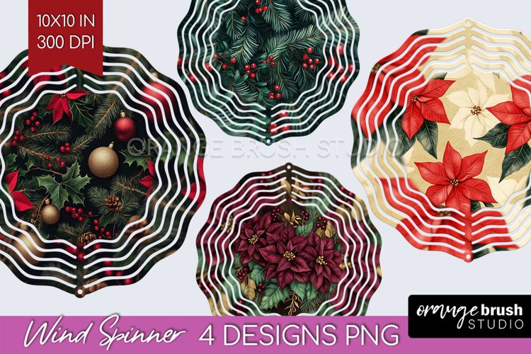 Poinsettia Wind Spinner Sublimation PNG - Christmas Round example image 1