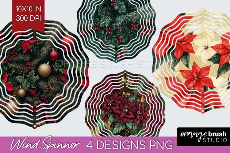 Poinsettia Wind Spinner Sublimation PNG - Christmas Round