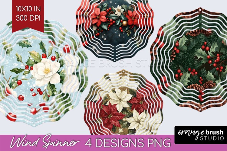 Poinsettia Wind Spinner Sublimation PNG - Christmas Round example image 1