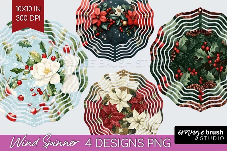 Poinsettia Wind Spinner Sublimation PNG - Christmas Round