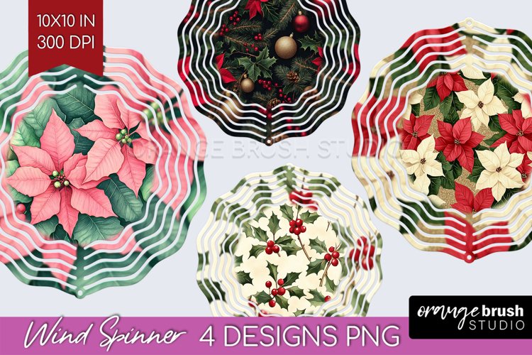 Poinsettia Wind Spinner Sublimation PNG - Christmas Round example image 1