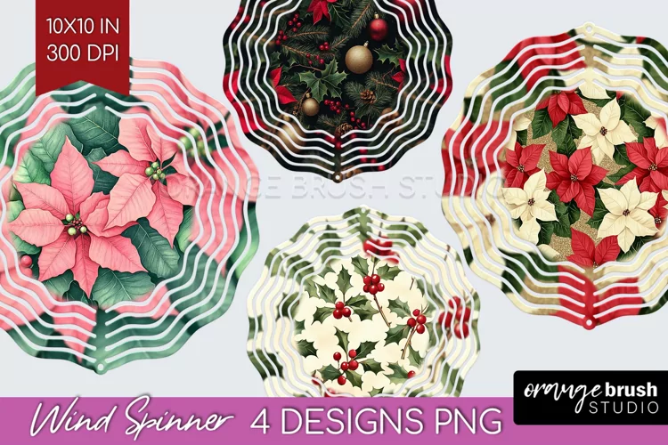 Poinsettia Wind Spinner Sublimation PNG - Christmas Round