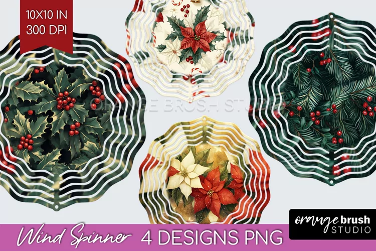 Poinsettia Wind Spinner Sublimation PNG - Christmas Round