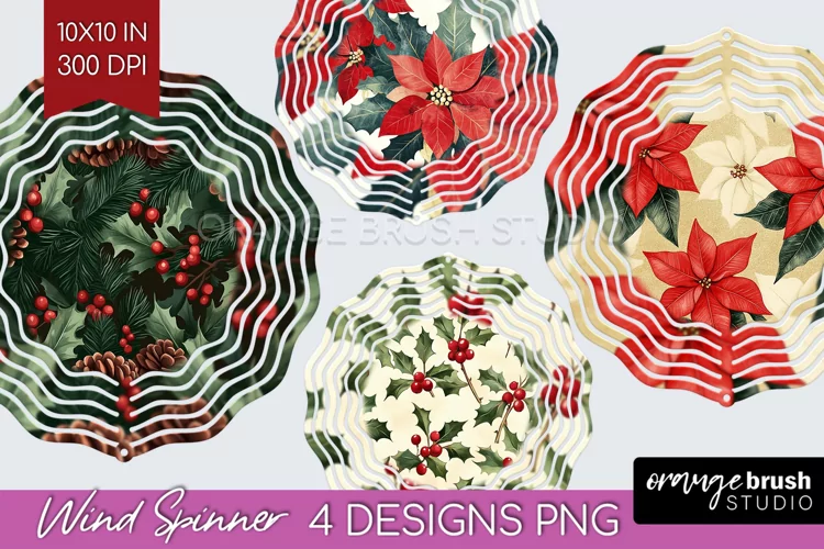 Poinsettia Wind Spinner Sublimation PNG - Christmas Round