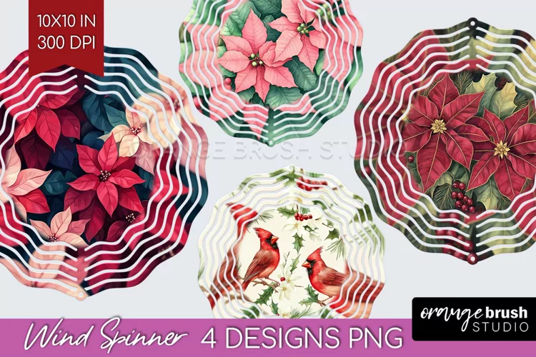 Poinsettia Wind Spinner Sublimation PNG - Christmas Round